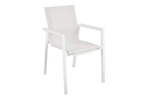 Brafab Delia Armlehnstuhl 55x63x85cm, Aluminium-Textilene, Wei&szlig;-Off-White, stapelbar