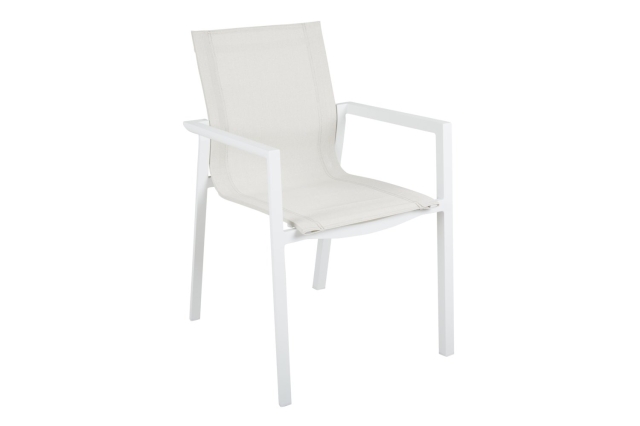 Brafab Delia Armlehnstuhl 55x63x85cm, Aluminium-Textilene, Wei&szlig;-Off-White, stapelbar