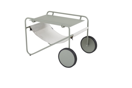 Brafab Poul Beistelltisch 72x44x48cm, Aluminium Dusty Green-Offwhite rollbar