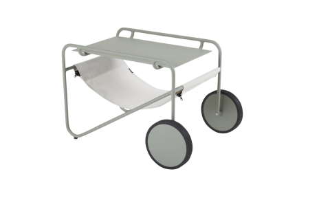 Brafab Poul Beistelltisch 72x44x48cm, Aluminium Dusty Green-Offwhite rollbar
