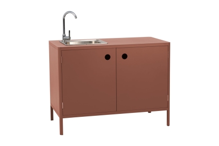 Kelia Zin Red Outdoork&uuml;che 121x64x91cm mit Sp&uuml;le und Wasserhahn
