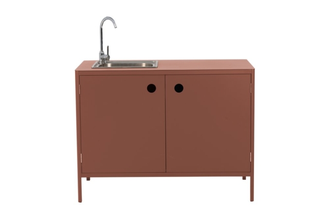 Kelia Zin Red Outdoork&uuml;che 121x64x91cm mit Sp&uuml;le und Wasserhahn