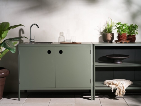 Kelia Nordic Green Outdoork&uuml;che 121x64x91cm mit offenen Regalen