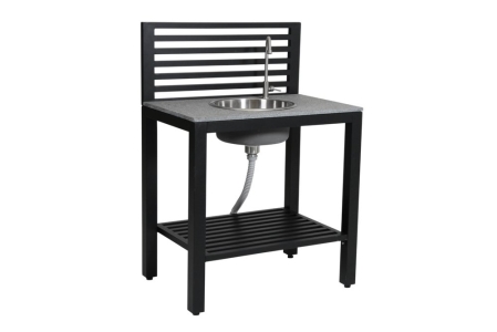 Bellac Outdoork&uuml;che Schwarz-Grau mit Sp&uuml;le und Granitplatte, 90x60x127cm