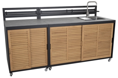 Fornax Outdoork&uuml;che Ecke, Schwarz-Teak, 74x74x114cm