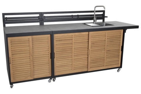 Fornax Outdoork&uuml;che Ecke, Schwarz-Teak, 74x74x114cm
