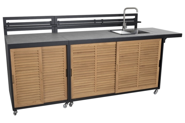 Fornax Outdoork&uuml;che Ecke, Schwarz-Teak, 74x74x114cm