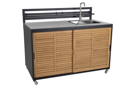 Fornax Outdoork&uuml;che 140x74x114cm mit Sp&uuml;le und Armatur - Schwarz-Teak