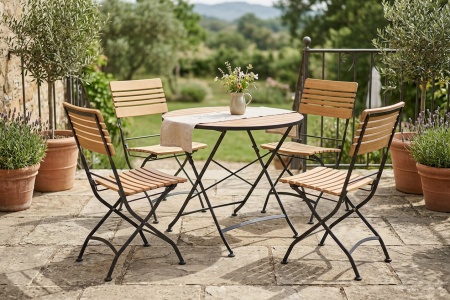 Brafab Set Brewer 4 Sessel und ein Tisch 85cm Rund, schwarz - Teak