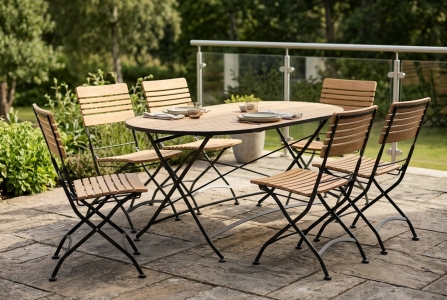 Brafab Set Brewer 6 Sessel und 1 Tisch oval 160x85x73cm, Teak-schwarz