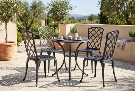 Brafab Set Arras Aluminium anthrazit, 4 Sessel und 1 Tisch rund 70cm