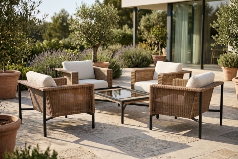 Brafab Shell Set-2 inkl. Polster, 4 Sessel1 1 Loungetisch