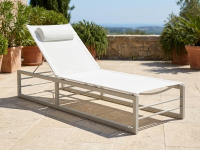 Brafab Vevi Sonnenliege 200x64x36cm Aluminium Khaki-Wei&szlig;