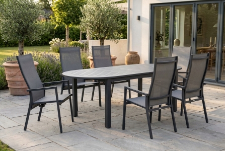 Brafab Avanti-Lomma Sitzgarniur, 6 Sessel Avanti und 1 Lomma Ausziehtisch 220-280x110cm