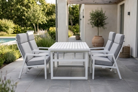 Brafab Belfort-Vevi Set wei&szlig;, 4 verstellb. Sessel inkl. Polster und 1 Tisch 160x94cm