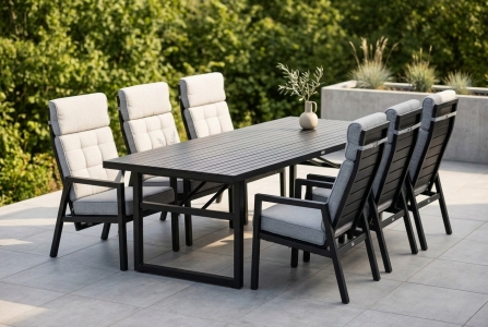 Brafab Belfort Set schwarz, 6 verstellb. Sessel und 1 Tisch 230x94cm