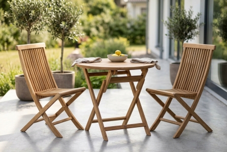 Brafab Gartenm&ouml;bel-Set Turin-2, Teakholz, 2 Klappsessel und ein Tisch rund 80cm