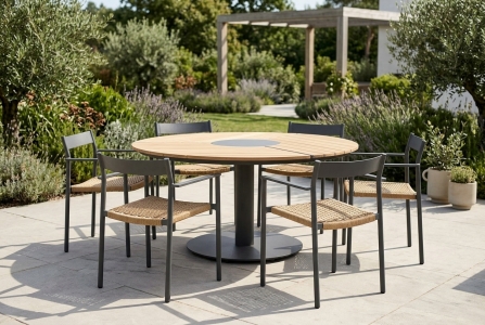 Brafab Peace Teak-Sitzgarnitur, 6 Sessel DK und 1 Tisch rund 150cm