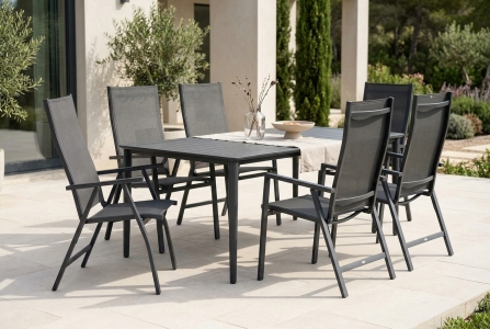 Brafab Avanti-Nimes anthrazit Gartenm&ouml;belset, 6 Positionsst&uuml;hle und 1 Tisch 200x98cm