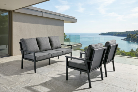Brafab Rana Set Schwarz-Onyx 178x78x92cm, 1 Bank, 2 Sessel, inkl. Polster