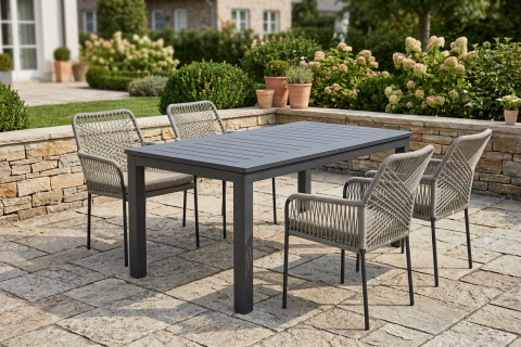 Brafab Vira-Lomma Gartenm&ouml;bel-Set, 4 Stapelsessel und 1 Ausziehtisch 128-187x80cm