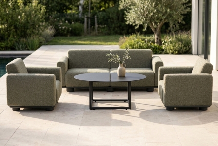 Brafab Bolster Loungeset verde-schwarz, 2 Sessel, 1 Sofa und 1 Loungetisch 110x80x40cm