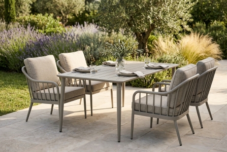 Brafab Coleville-Nimes Gartenm&ouml;bel-Set khaki, 4 Sessel und 1 Tisch 140x78cm