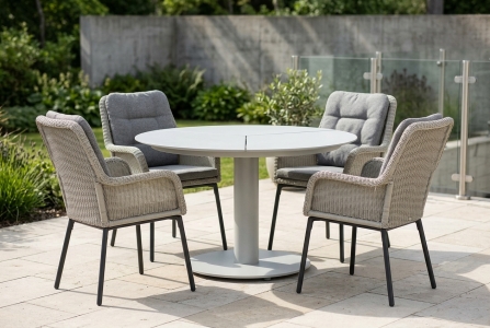 Brafab Dimma & Peace Gartenm&ouml;bel-Set, 4 Sessel und ein Tisch rund 110cm, inkl. Kissen