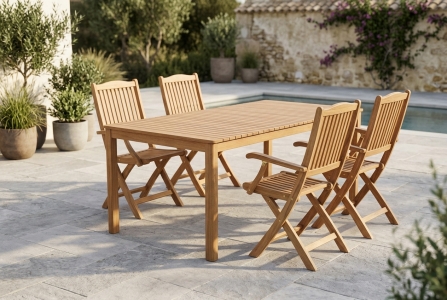 Brafab Joe & Filippa GArtenm&ouml;bel-Set aus Teakholz, 4 Diningsessel und ein Tisch 195x90x73cm