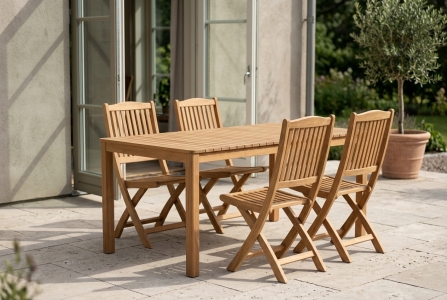 Brafab Filippa-Joe Gartenm&ouml;bel-Set aus Teakholz, 4 Klappsessel und 1 Tisch 140x80 cm