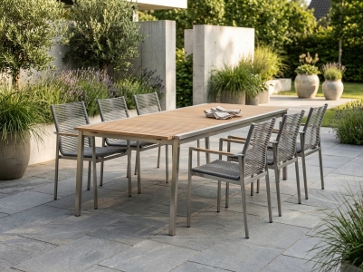 Brafab Naos & Gotland Rope Gartenm&ouml;belset, 6 Stapelsessel und 1 Ausziehtisch 220-320x100cm