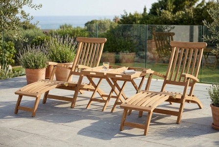 Brafab Jackson & Turin Sonnenliegen-Set aus Teakholz, 2 Liegen und 2 Tabletttische