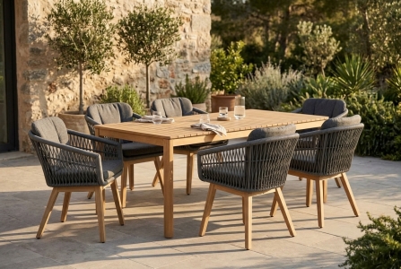 Brafab Kenton & Joe Gartengarnitur-Set, 6 Sessel und ein Tisch 195x90x73cm
