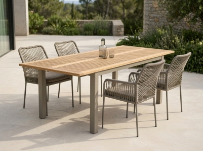 Brafab Lyon & Vira Set Gartenm&ouml;belset khaki, 1 Ausziehtisch 152-210x92cm, 4 Diningsessel