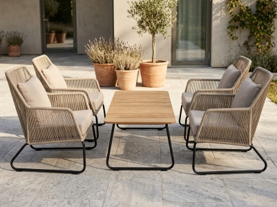 Brafab Nolli & Midway Lounge-Set beige, 4 Loungesessel und 1 Kaffeetisch 140x70x45cm