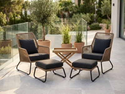Brafab Midway & Turin Lounge-Set, 2 Loungesessel, 2 Hocker und 1 Tabletttisch, inkl. Polster