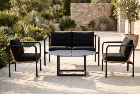 Brafab Motty-Olive Lounge-Set schwarz, 2 Sessel, 1 Sofa, 1 Loungetisch 110x80x40cm