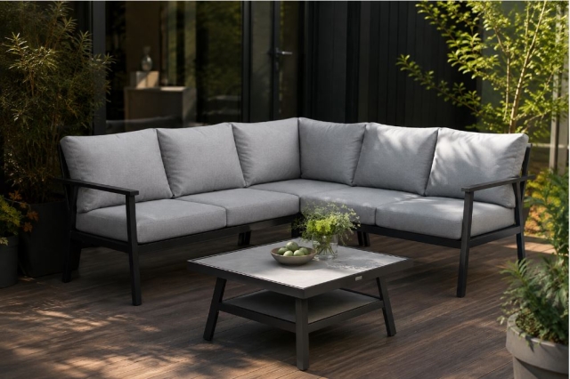 Brafab Samvaro Ecklounge 199x199cm Aluminium anthrazit Bezug pearl grey