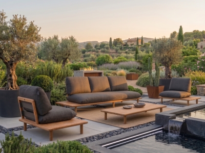 Apple Bee Sling Lounge-Set 6 ca. 420x193cm Teak Kissen grau