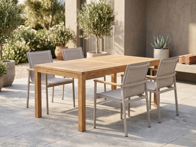 Zebra Enox-Bali Gartenm&ouml;bel-Set, 4 Stapelsessel und 1 Tisch Bali 160x90cm aus Teakholz