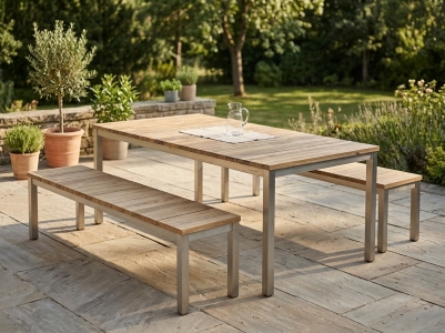 Zebra Naxos Gartenm&ouml;belset aus recyceltem Teakohlz, 2 B&auml;nke 168x45cm und 1 Tisch 180x100cm