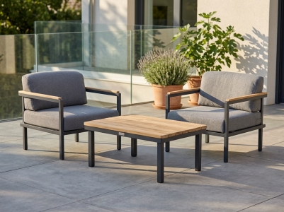 Zebra Hudson Loungeset. 2 Sessel mit Polster und 1 Loungetisch 77,5x48,5cm