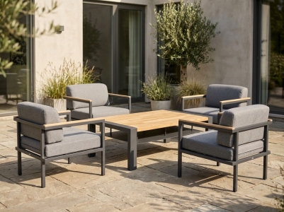 Amesdale & Hudson Lounge-Set, 4 Sessel inkl. Polstern und 1 Loungetisch 140x80x41cm,