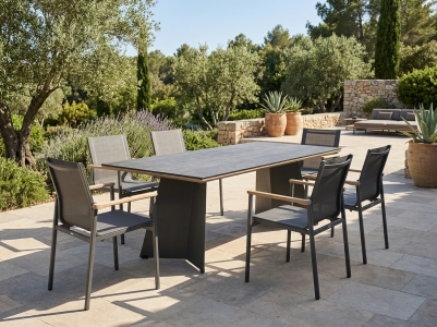 Zebra Ajax & Enox Gartenm&ouml;belset, 6 Stapelsessel und 1 Tisch 230x100x75cm