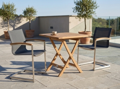 Zebra Gartenm&ouml;bel-Set Setax-Poker, 2 Freischwinger und 1 Teak-Tisch 70x70cm