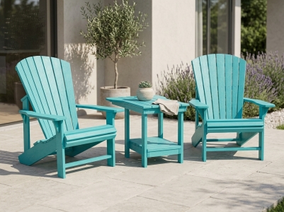 Muskoka Generation Line Set Turquoise, 2 Sessel und 1 Tisch mit Schirmloch