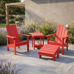 Muskoka Generation Line Set red, 2 Sessel, 1 Fu&szlig;hocker und 1 Tisch mit Schirmloch