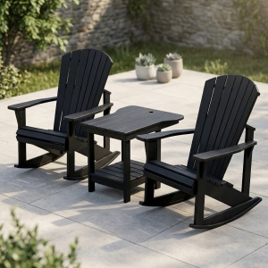 Muskoka Generation Line Set black, 2 Schaukelst&uuml;hle und 1 Tisch mit Schirmloch
