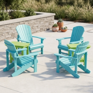 Muskoka Loungeset Generation Line aqua-kiwi, 4 Sessel und 2 Tische mit Schirmloch