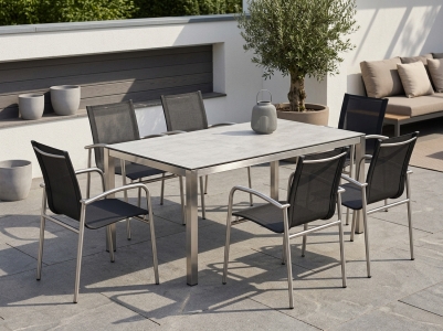 Gartenm&ouml;belset Urban & Karthum, 6 Stapelsessel und 1 Tisch 160x90cm